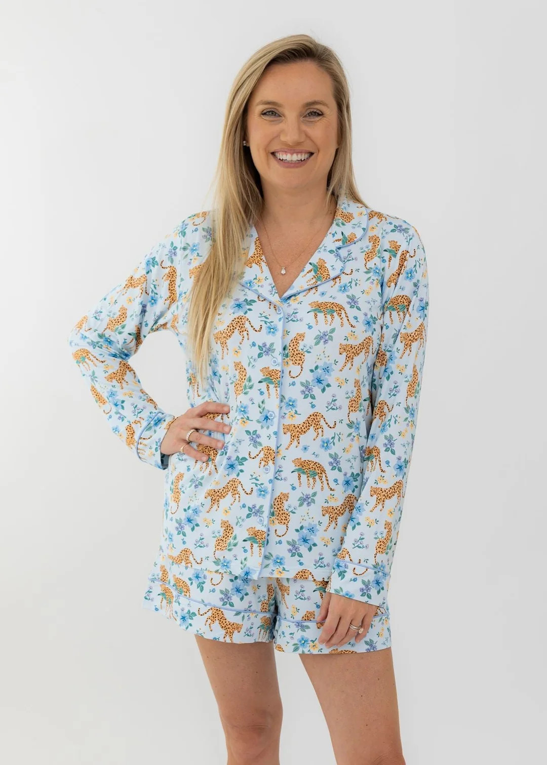 Leopards Women's Long Sleeve Shorts PJ Set | Tiny Jams