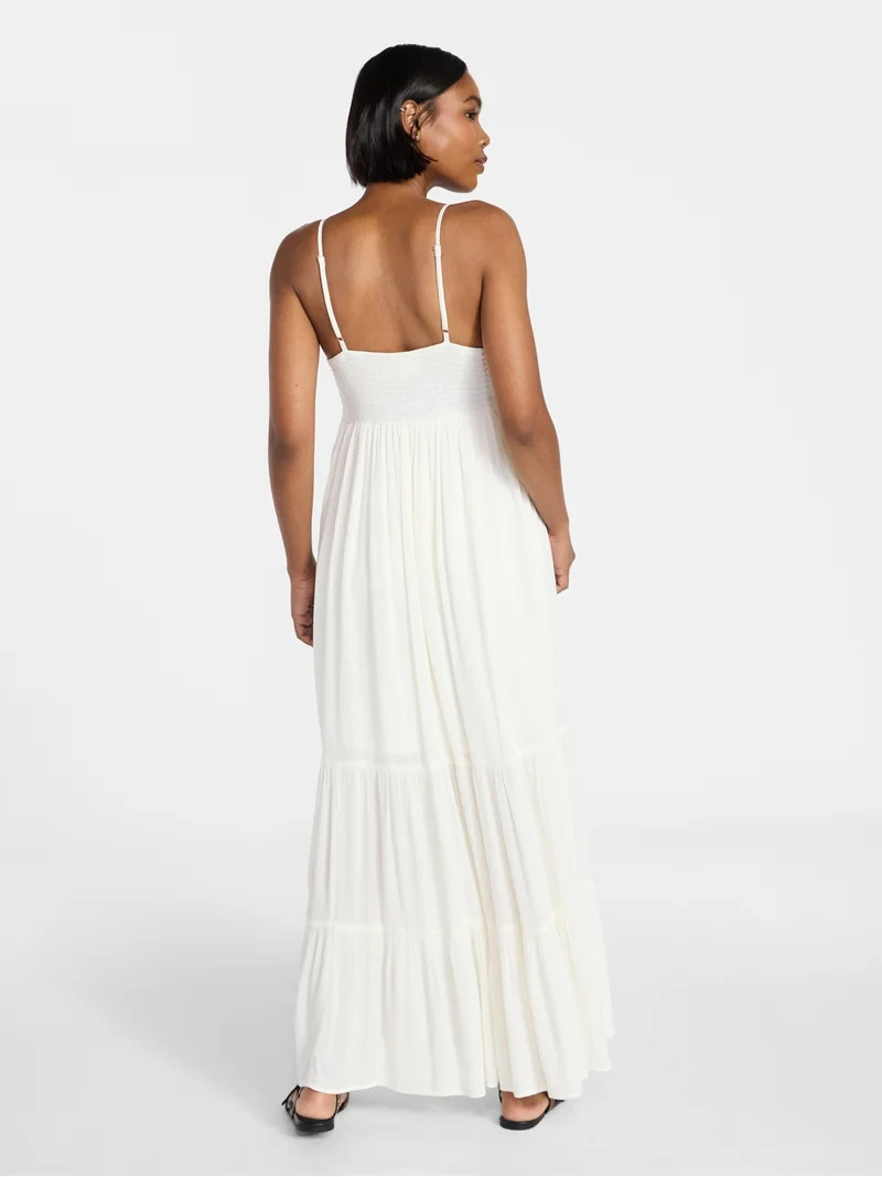 No Boundaries Crochet Lace Trim Tiered Maxi Dress, Women's XXS-XXL | Walmart (US)
