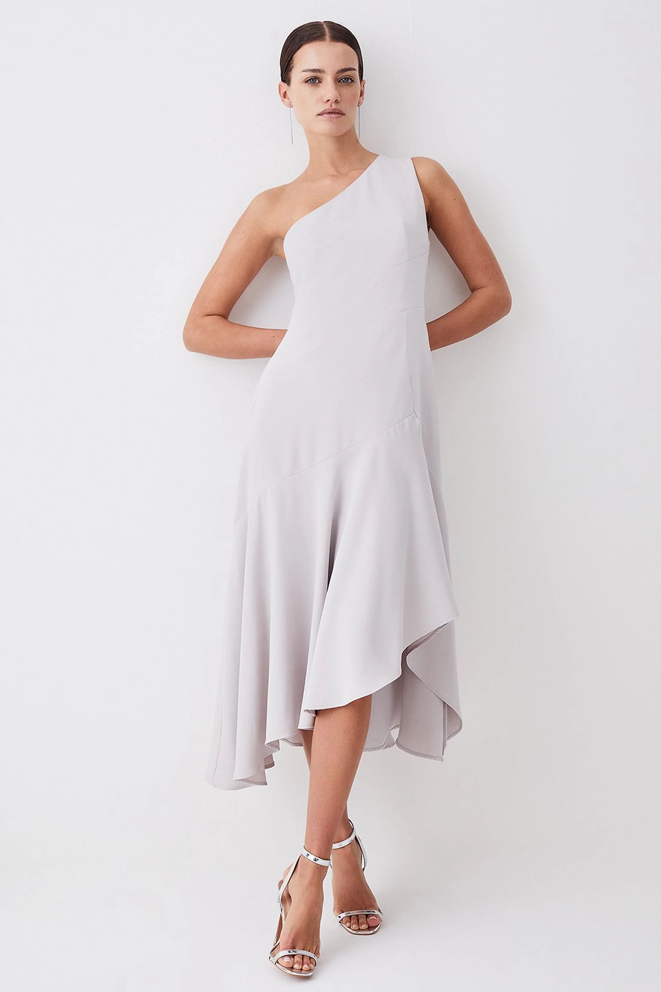Petite One Shoulder Soft Tailored High Low Dress | Karen Millen UK + IE + DE + NL