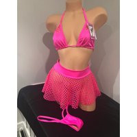 Hot Pink Exotic Dancer Outfit Halter Top & Fishnet Skirt | Etsy (US)