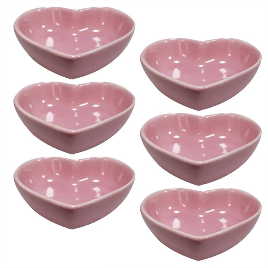 Pink 6 pcs Heart Shaped Porcelain Soy Sauce Dish Ceramic Dip Dipping Bowls 1.65 oz for Dinner Bak... | Amazon (US)