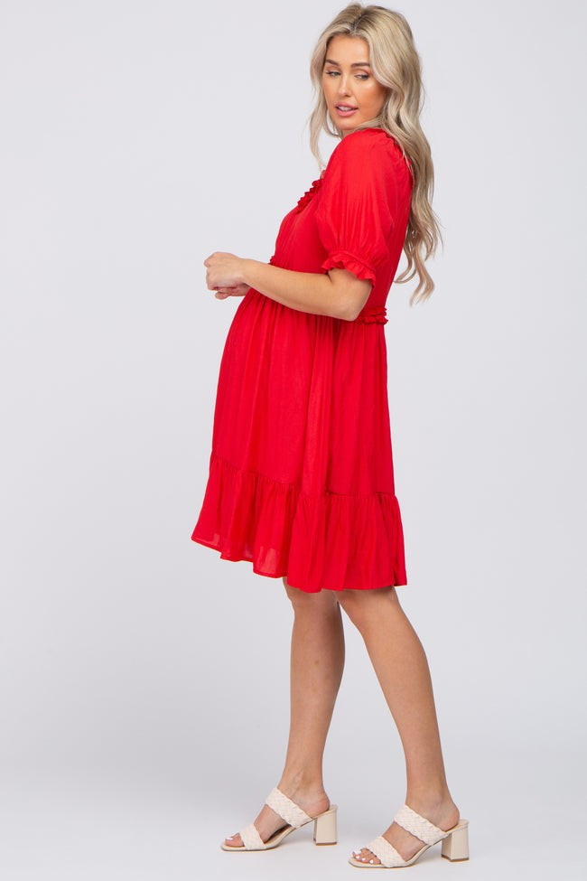 Red Ruffle Accent Maternity Dress | PinkBlush Maternity