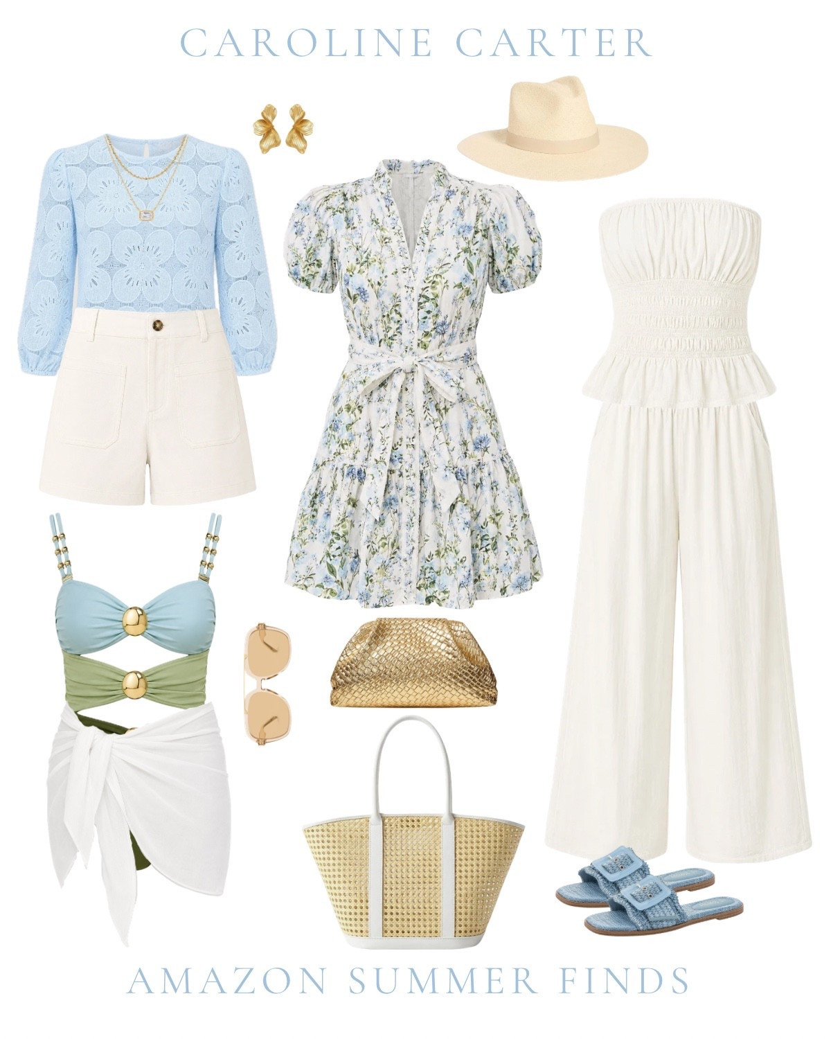 STOP ✨ because these may be the prettiest Amazon finds I’ve seen all summer.

The blue floral dress, the woven tote, the coastal sandals… obsessed.

Amazon summer finds, Amazon fashion, coastal style, summer outfits, vacation outfits, beach vacation style, blue and white outfits, feminine fashion, resort wear, Amazon dresses, Amazon sandals, summer capsule wardrobe, classy summer outfits, chic Amazon finds, coastal grandmother style, old money aesthetic, vacation essentials, beachwear, Amazon accessories, Caroline Carter Collection summer outfits

#LTKSeasonal #LTKTravel #LTKSwim