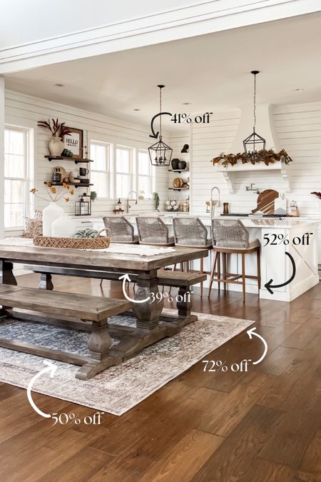 Pardon the fall decor but so many of my fave items in this view are on major sale right now! Wayfair wayday deals! Kitchen and dining decor and accessories farmhouse table benches lantern pendant island lighting bar and counter stools loloi rugs 

#LTKsalealert #LTKhome #LTKFind