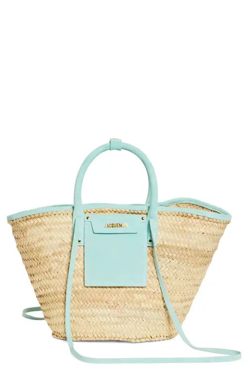 Jacquemus Le Panier Soleil Straw & Leather Tote in Light Turquoise at Nordstrom | Nordstrom