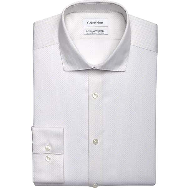 Calvin Klein Men's Infinite Slim Fit Dress Shirt White & Gray Print - Size: 17 32/33 | The Men's Wearhouse