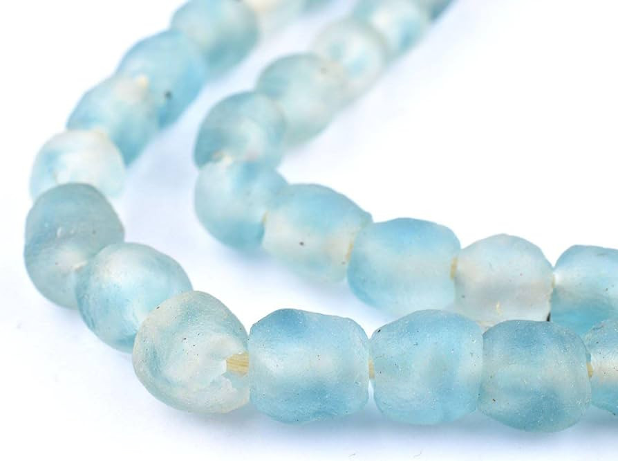 The Bead Chest African Recycled Glass Beads – Handmade in Ghana – Blue Wave Marine 9mm Strand... | Amazon (US)