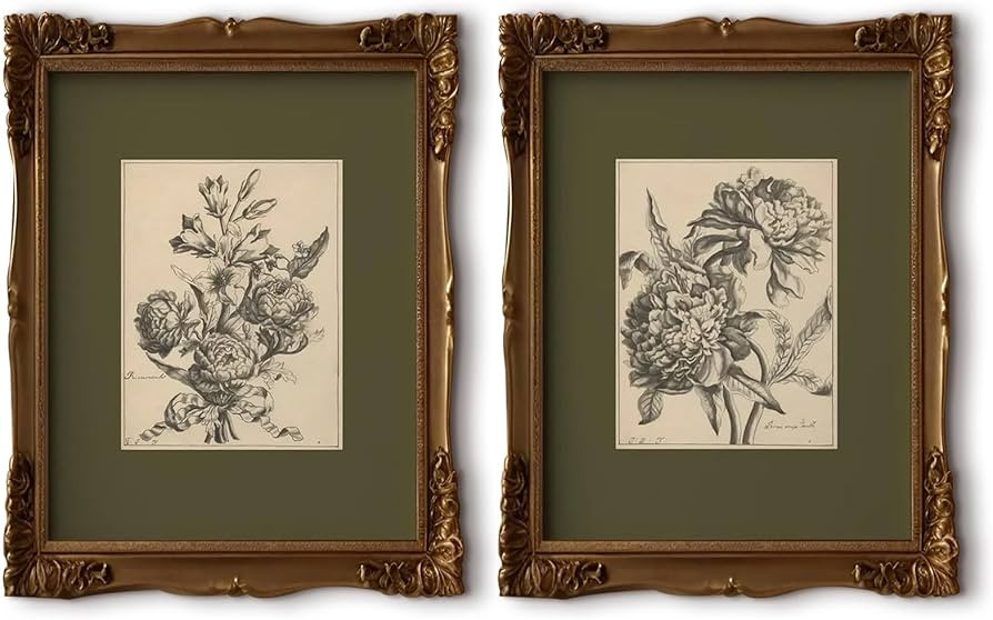 Flower Sketch Wall Art Sage Green Floral Canvas Poster Vintage Botanical Wall Decor Peony Flower ... | Amazon (CA)