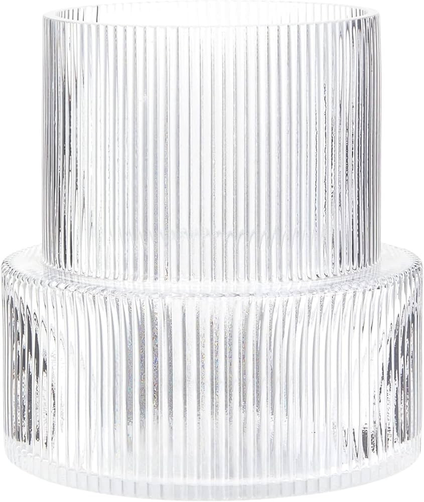 YANWE1 Clear Glass Vase, Ribbed Vase, Fluted Glass Vase, Flower Vase, Modern Vase for Centerpiece... | Amazon (US)