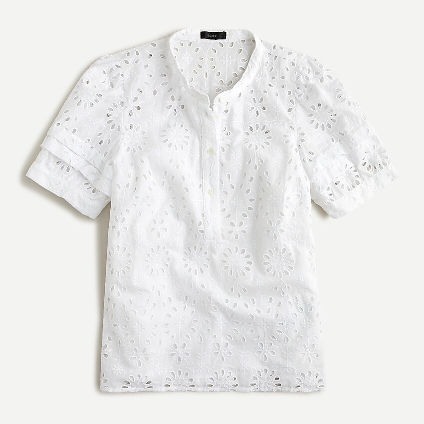 Puff-sleeve popover top in eyelet | J. Crew US