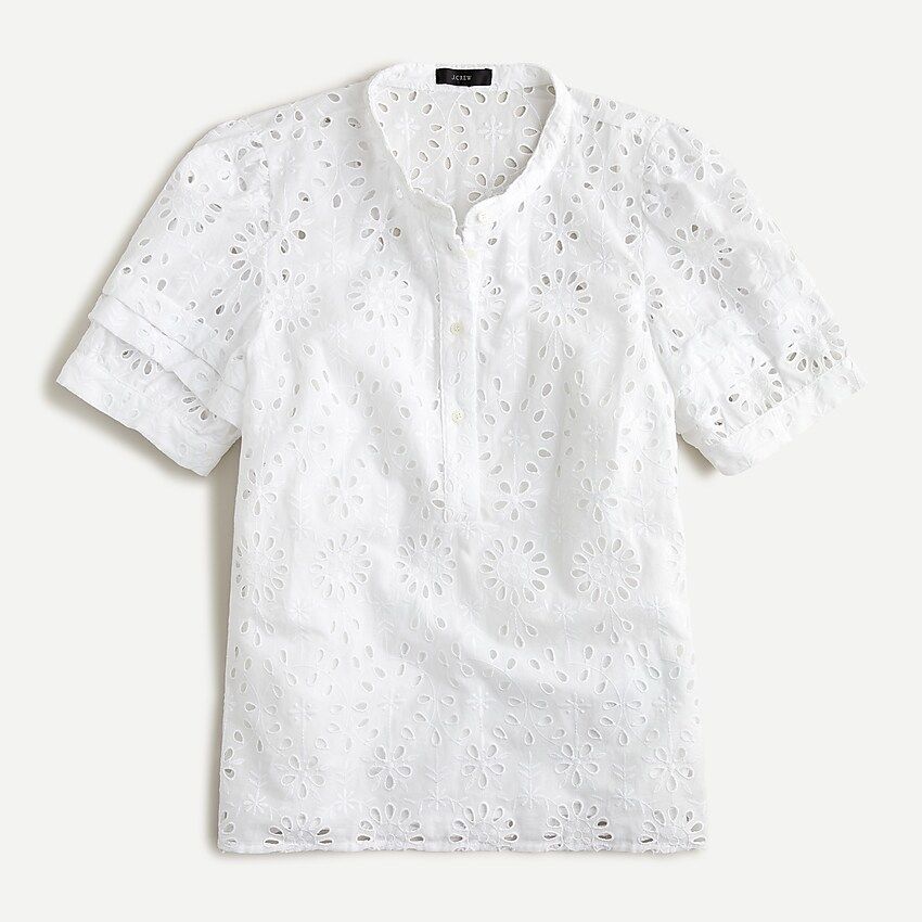 Puff-sleeve popover top in eyelet | J.Crew US