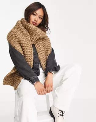 ASOS DESIGN oversized chunky knit scarf in camel | ASOS (Global)