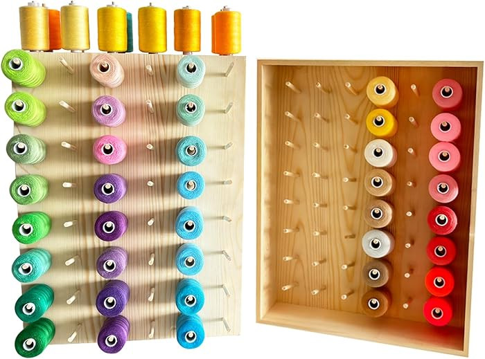 108 -Spool Pine Wood Thread Holder with Side Drawer - Wall Mount & Tabletop Sewing Thread Rack, E... | Amazon (US)