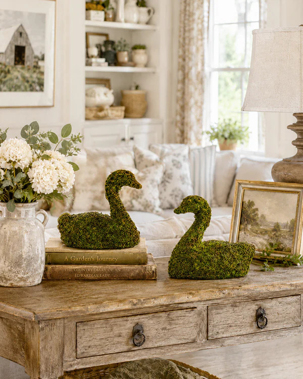 Indoor/Outdoor Moss Swan Sculptures, Set of 2 - Decor Steals | Decor Steals