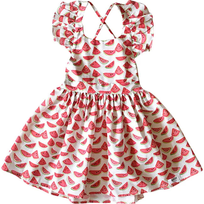 Ruffle Sleeve Dress in Watermelons, Pink and White | Maisonette
