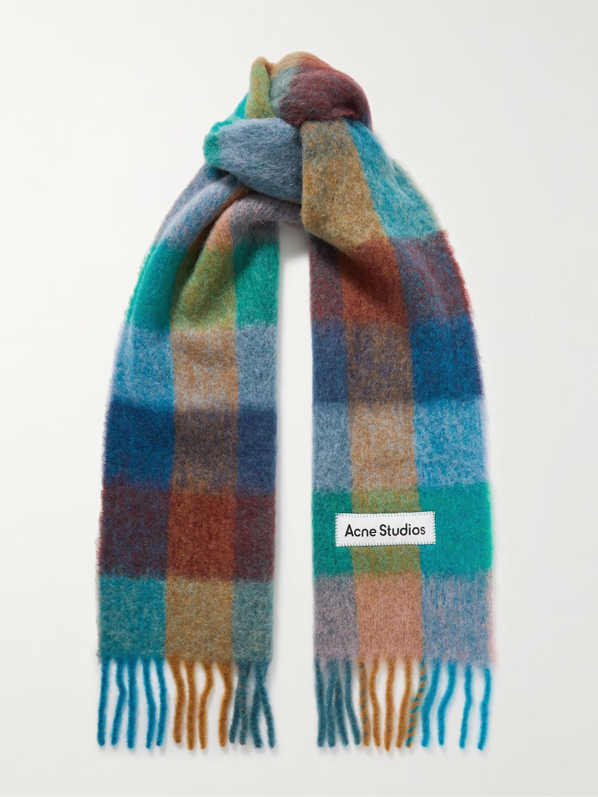 Appliquéd fringed checked brushed-knit scarf | NET-A-PORTER (UK & EU)