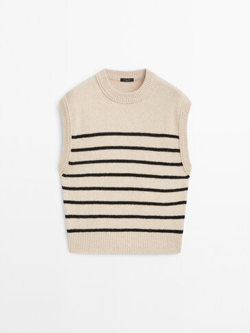 Striped knit vest with a crew neck | Massimo Dutti UK
