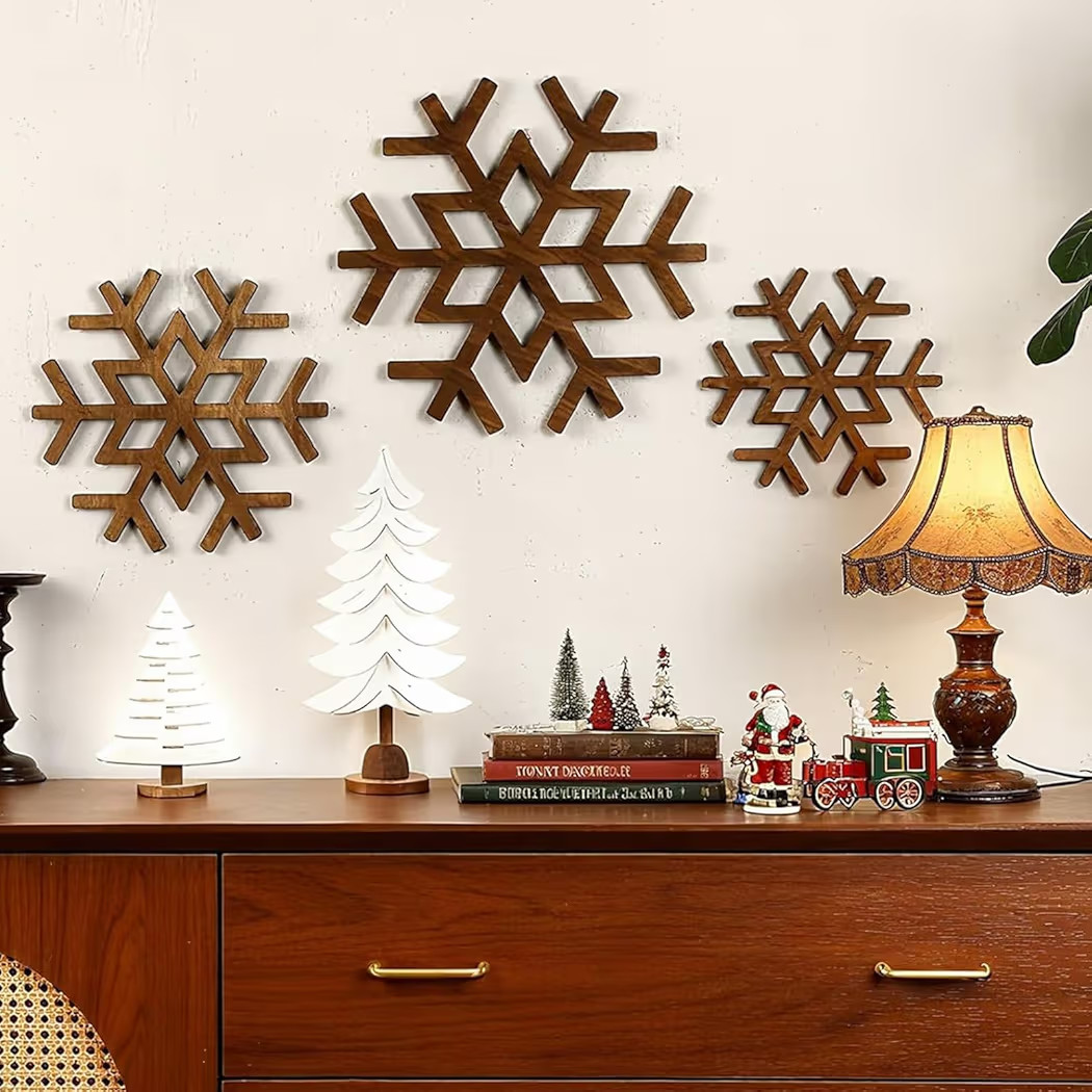 Wesiti 3 Pcs 3 Pcs Wooden Snowflake Decor 14" 11.5" 9" Large Modern Neutral Christmas Decor Winte... | Amazon (US)