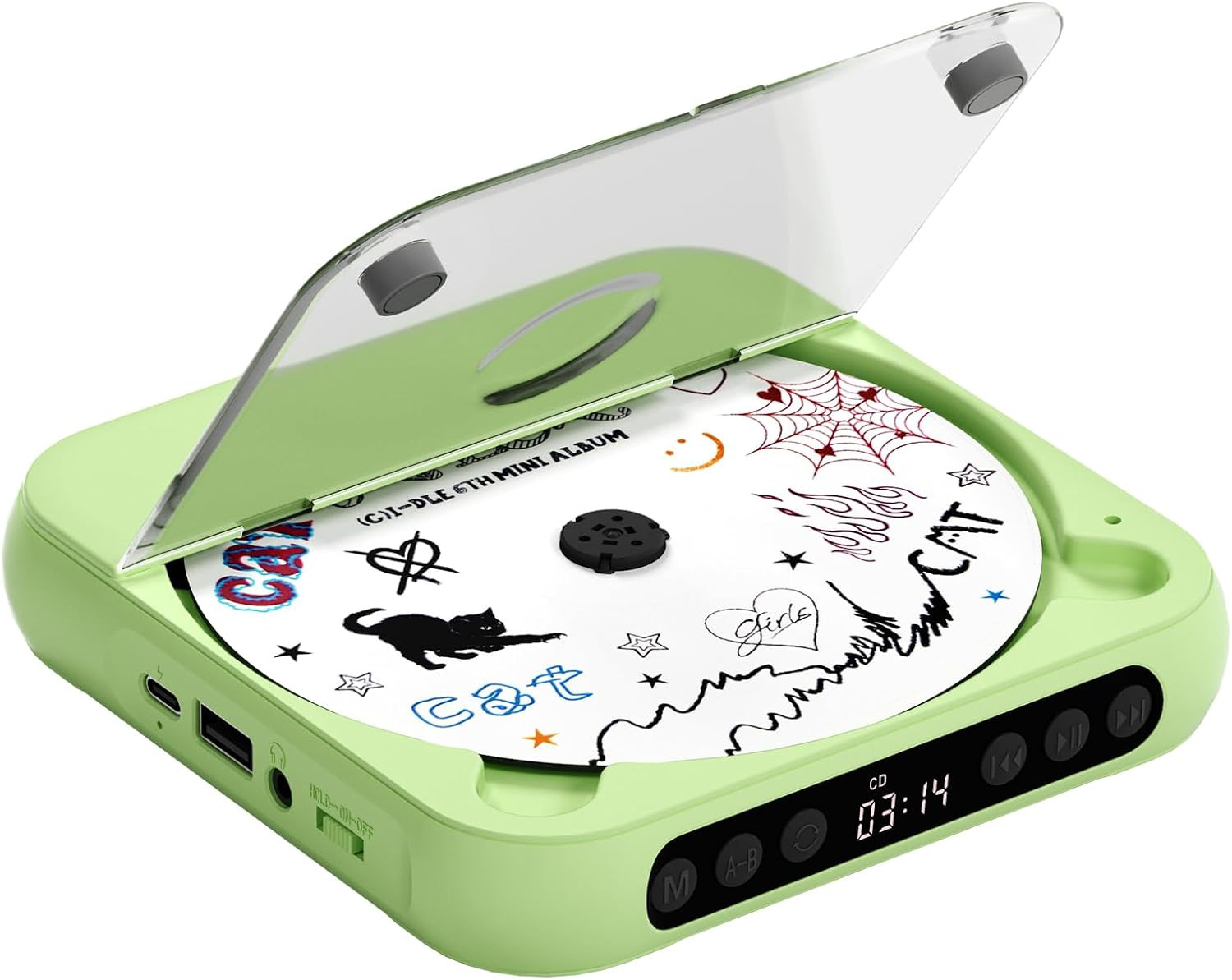 CD Player Portable with Dual Stereo Speakers, Rechargeable Portable Player with Bluetooth for Home with Headphones, Support CD/AUX/USB,Green | Amazon (US)