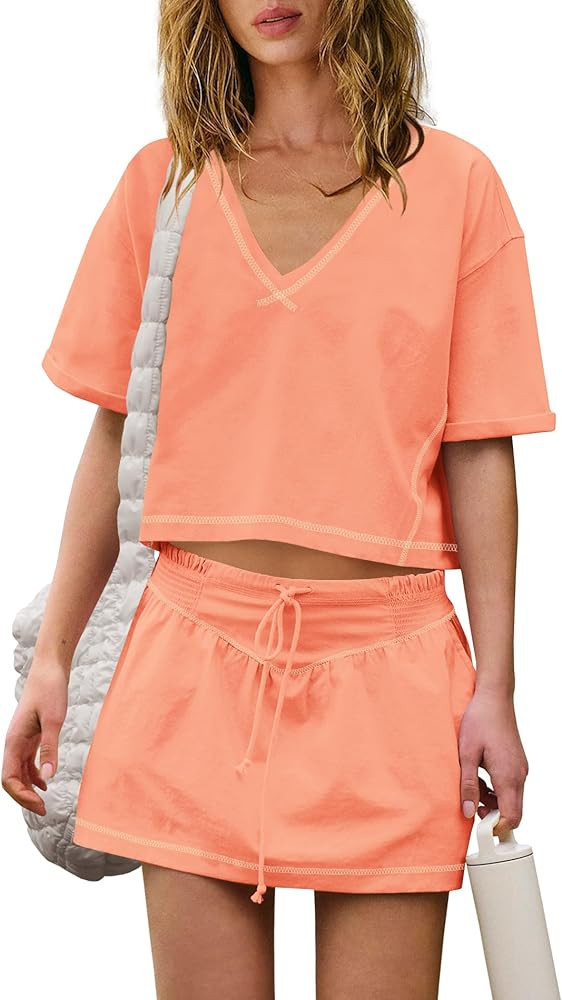 LAMISSCHE Womens 2 Piece Workout Sets Athletic Gym Sets Crop Top And Skirt With Shorts Set Active... | Amazon (US)