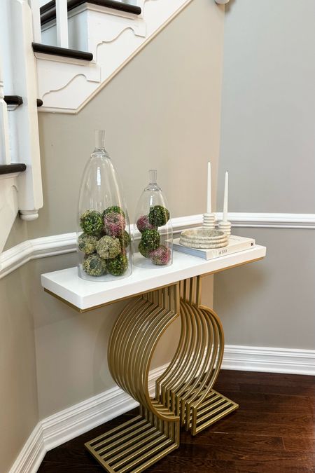 White and blue console table is on sale, Cloche, moss balls, neutral decor @target #targetstyle #targethome, so nope styling, entryway decor, taper candles 

#LTKfindsunder100 #LTKsalealert #LTKhome