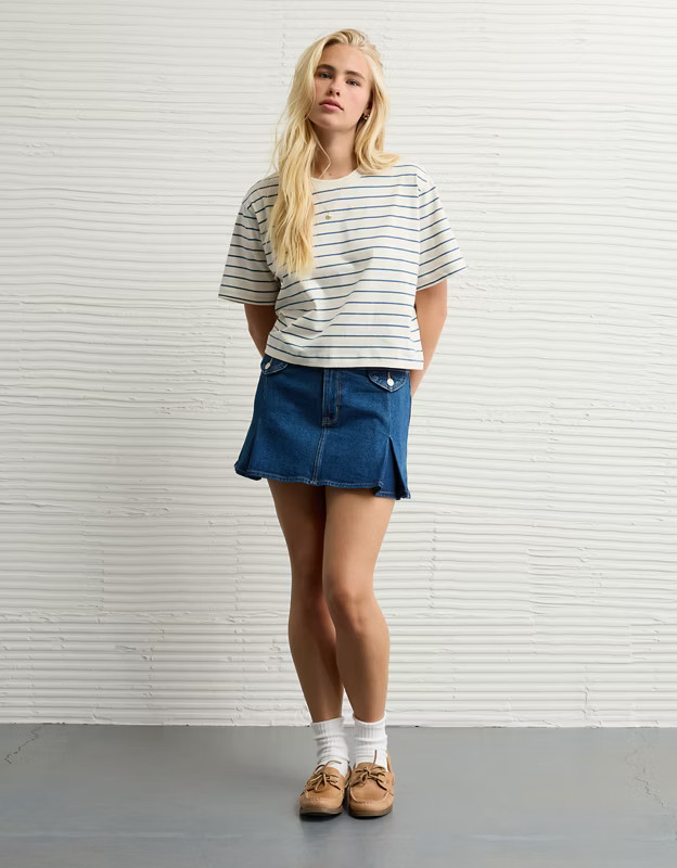 AE Stretch Low-Rise A-Line Pleated Mini Skirt | American Eagle Outfitters (US & CA)