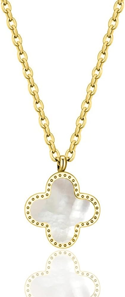 HighSpark Clover Necklaces for Women | Four Leaf Clover Necklace Pendant | Lovely Gift - White | Amazon (US)