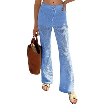 Wikineon Womens Beach Cover Up Pants Boho Crochet Knit High Waist Drawstring Sheer Hollow Swim Pant Swimwear | Target