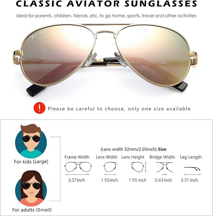 Pro Acme Small Polarized Aviator Sunglasses for Adult Small Face and Junior,52mm | Amazon (US)