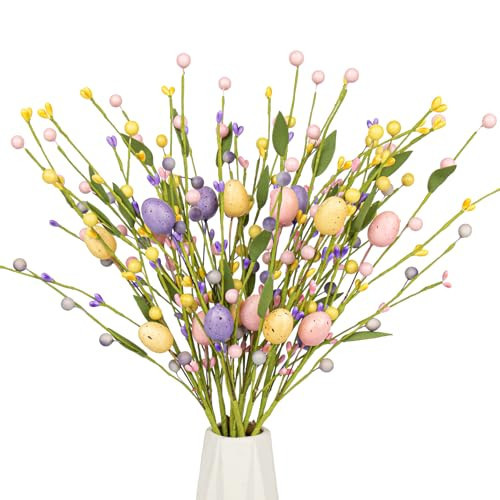 Yawwind 12 PCs Easter Table Flowers17 Inches Eggs Flowers Easter Floral Stems with Colorful Eggs Berry for Home Vase Spring Indoors Decor | Amazon (US)