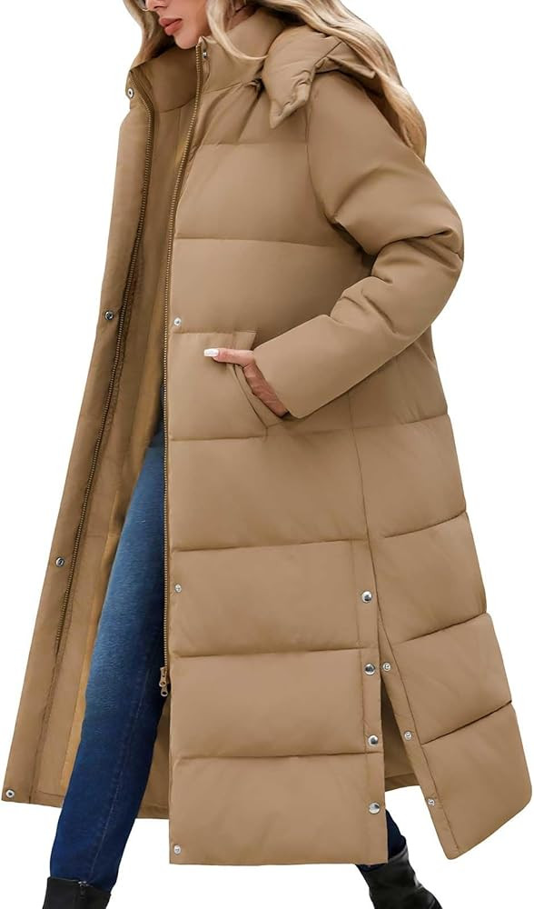 Women Long Puffer Down Coat Thickened Quilted Padded Jacket Winter Warm Zip Parka Removable Hood ... | Amazon (US)