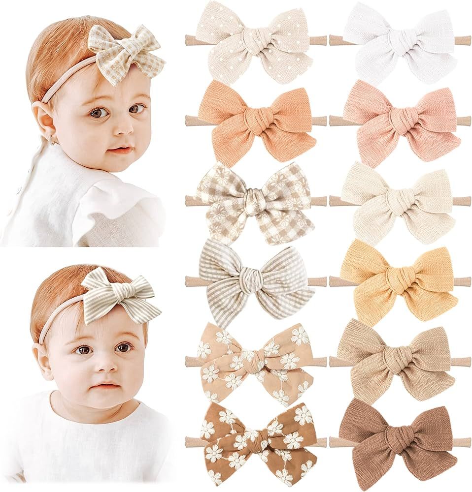 Niceye Baby Girl Bows and Headbands, 12 Packs of Stretchy Nylon Hairbands Hair Bows for Newborns,... | Amazon (US)