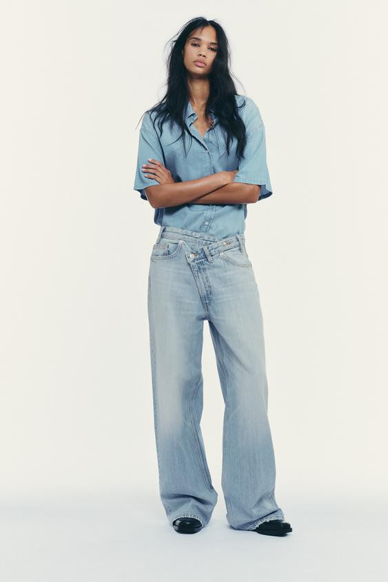 TRF HIGH-WAIST WIDE LEG CROSSOVER JEANS | Zara UK