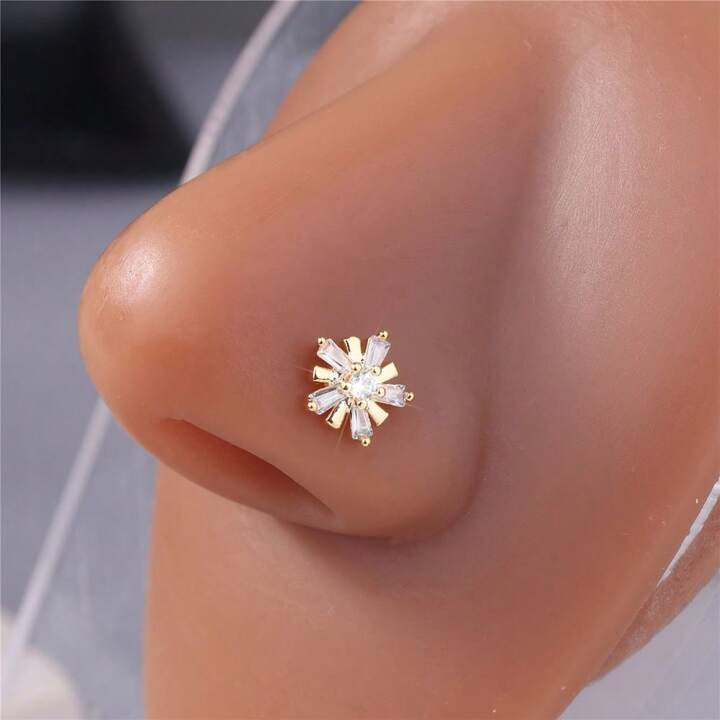 1pc CZ Snowflake Shape Nose Studs For Women L Pin Bone Nose Piercing Body Jewelry | SHEIN