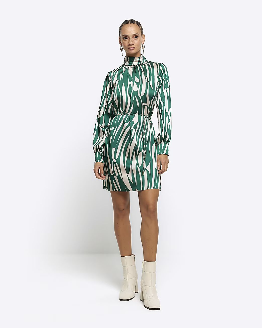 Green abstract belted shift mini dress | River Island (UK & IE)