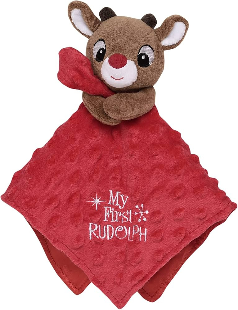 Baby Plush Rattle Snuggle Blanket with Satin and Embroidery, My First Rudolph (Red, 12 inch) | Amazon (US)