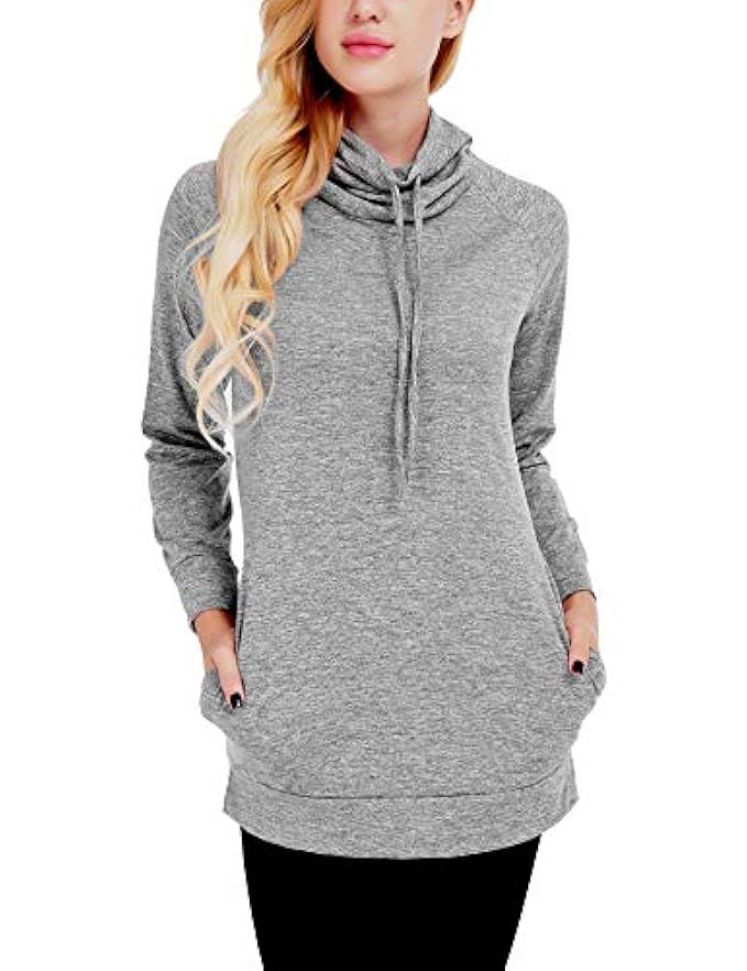 Uniboutique Women's Turtleneck Tunic Casual Pullover Sweatshirt Top with Pockets | Amazon (US)