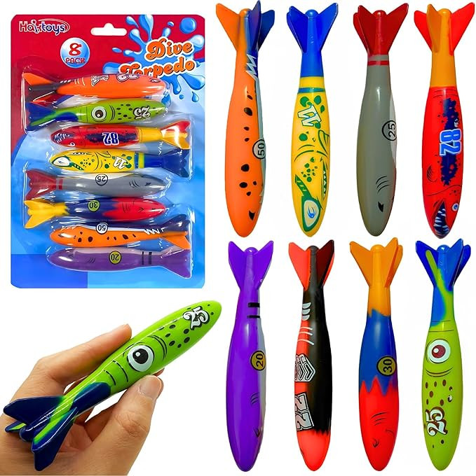 Haktoys 8-Pack Diving Torpedo Pool Toys – Underwater Gliding Pool Torpedoes for Kids & Adults |... | Amazon (US)