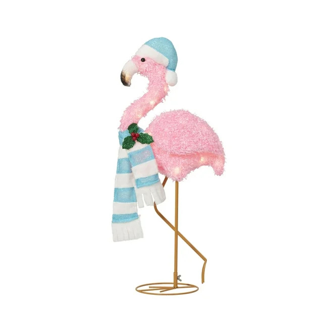 Light-Up Fluffy Christmas Flamingo with 35 Clear Incandescent Lights, 32 in, by Holiday Time | Walmart (US)