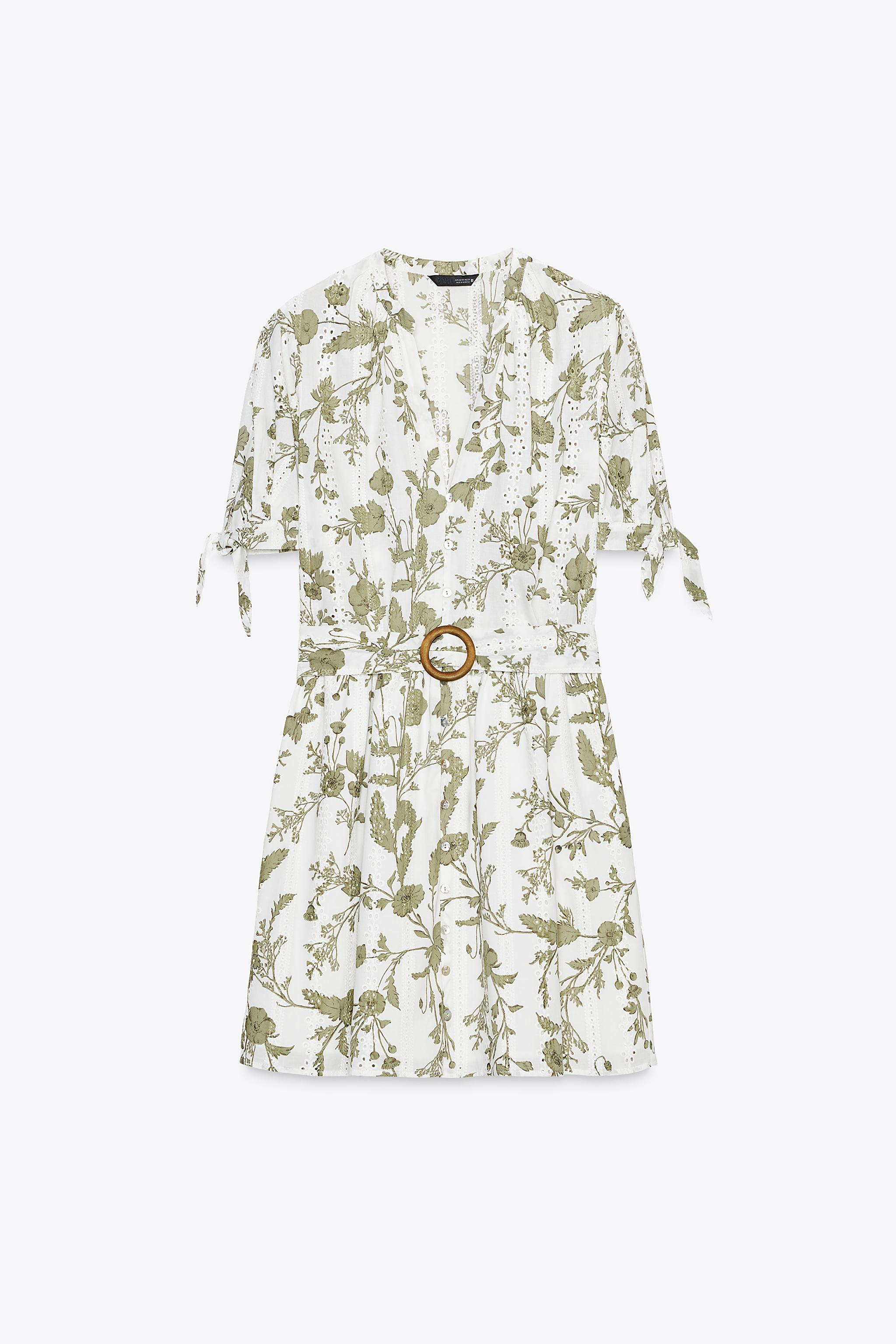 PRINTED MINI DRESS WITH OPENWORK EMBROIDERY | Zara US