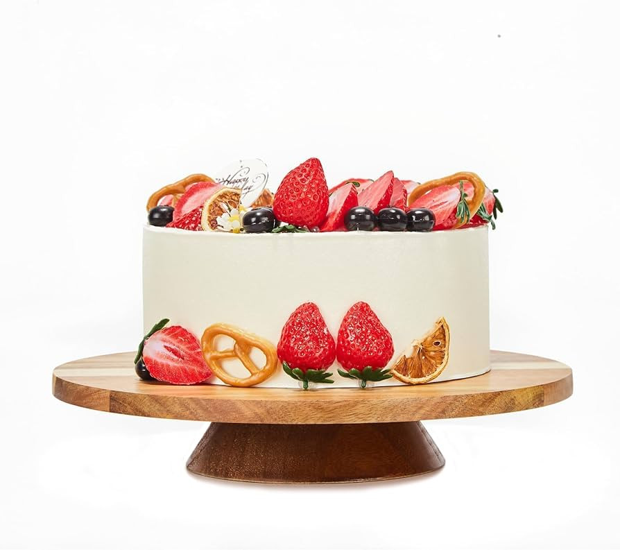 12" Acacia Wood Revolving Cake Stand, 2" High Rotating Cake Turntable, Wooden Rotating Display St... | Amazon (US)