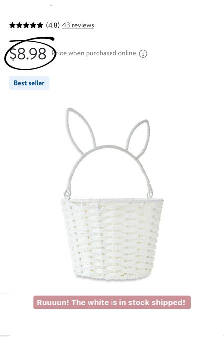 Popular $8 Easter basket from Walmart is in stock shipped! High sell out risk 

#LTKsalealert #LTKhome #LTKfindsunder50