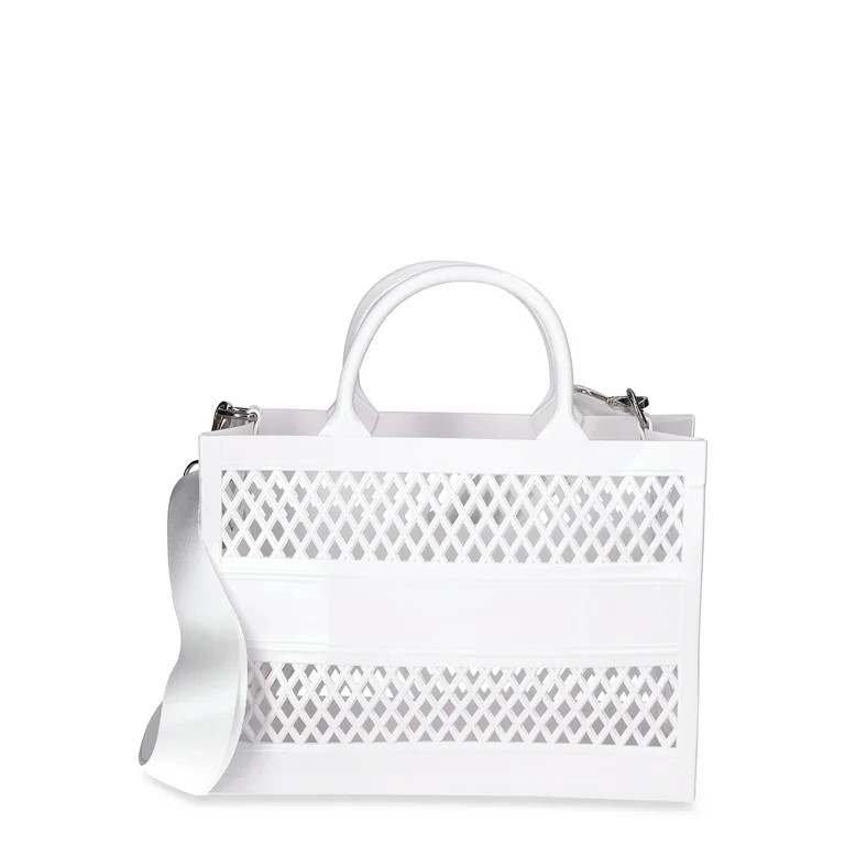 No Boundaries Women's Lattice Jelly Tote Bag with Shoulder Strap, White | Walmart (US)