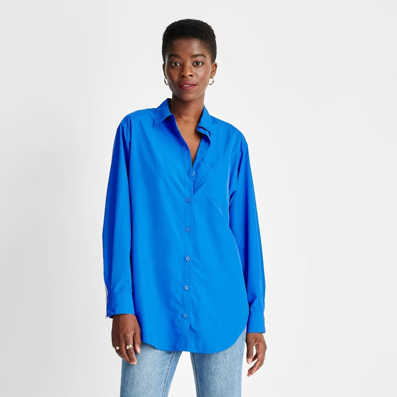 Women's Nylon Long Sleeve Button-Down Shirt - Future Collective™ with Kahlana Barfield Brown Bl... | Target