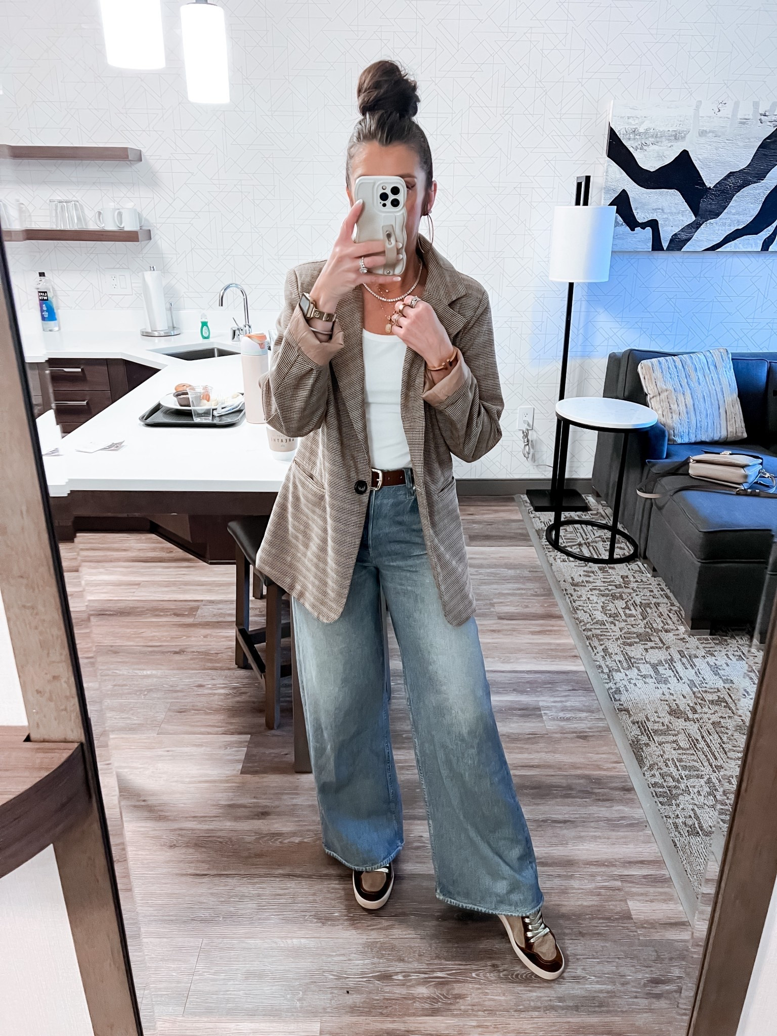 Easy yet elevated casual outfit of the day. Classic blazer paired with wide legged denim but make it comfy! Jeans are sweatpants material.🫶🏻￼



#LTKmomlife #LTKootd #LTKOver40