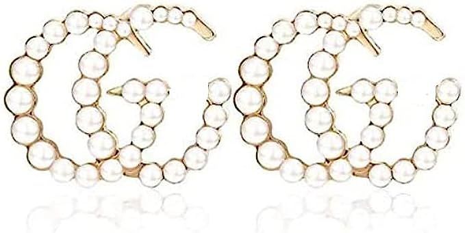 gg earrings GG Pearl Earrings Double G Letter Earrrings GG Stud Earrings Gold Plated GG Logo Earr... | Amazon (US)