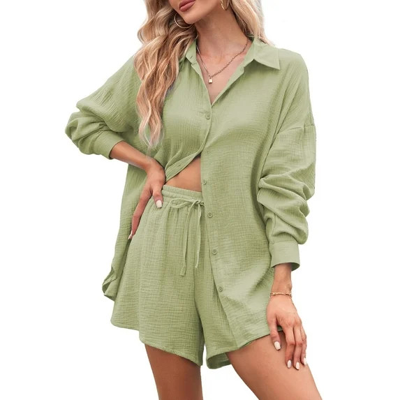 +2View allHero image 0 of Pink Queen 2026 Spring 2 Piece Womens Outfit Sets Long Sleeve Shorts Lo... | Walmart (US)