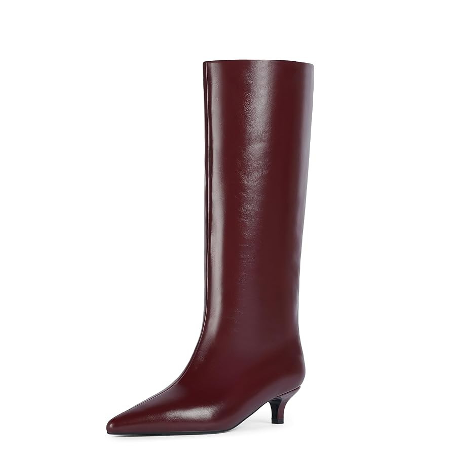 Knee High Boots Women Slip on Low Kitten Heel Tall Boots Pointed Toe Long Fall Boots for Women | Amazon (US)