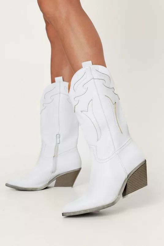 Faux Leather Mid Rise Cowboy Boots | Nasty Gal (US)