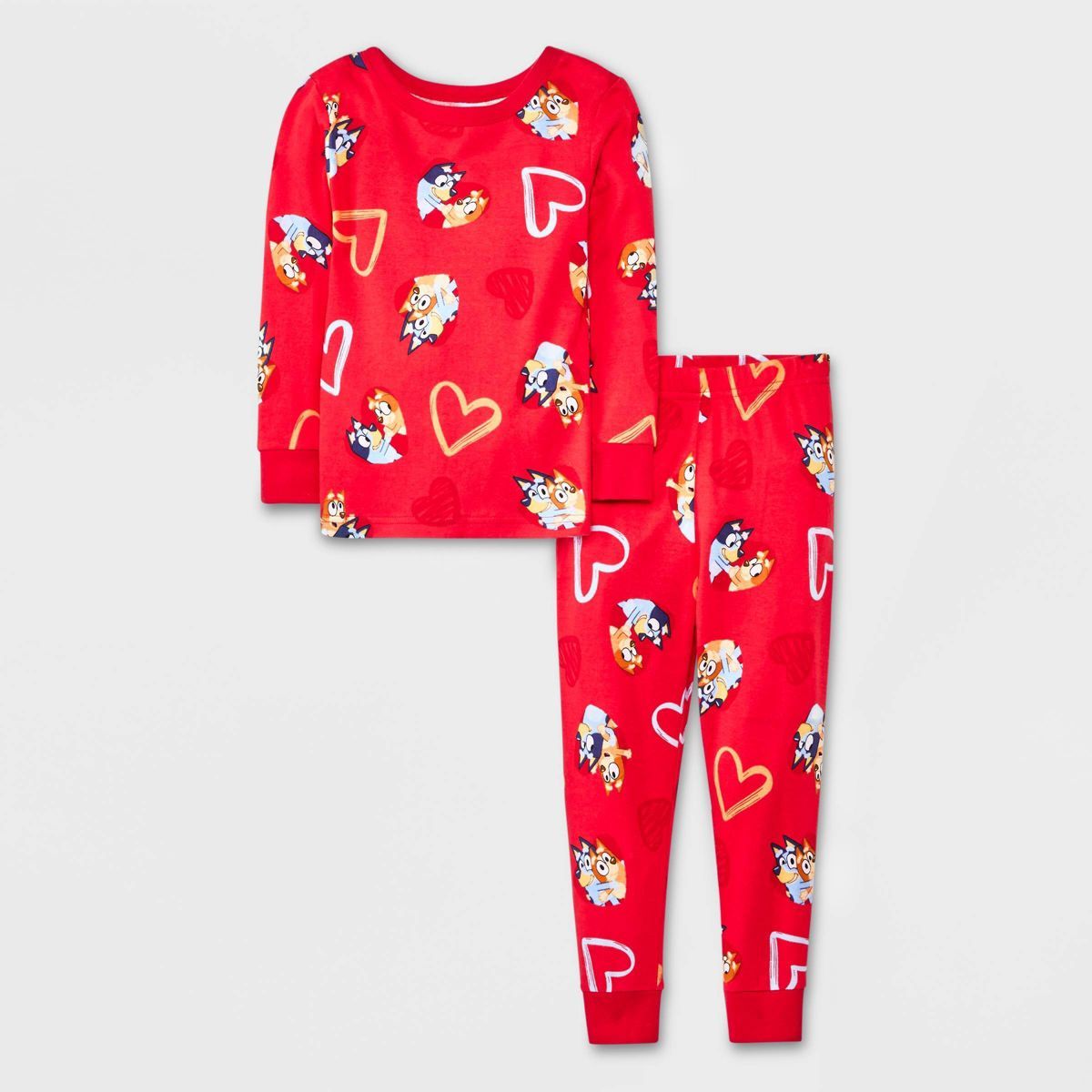 Toddler Boys' 2pc Bluey Valentine Snug Fit Pajama Set - Red | Target